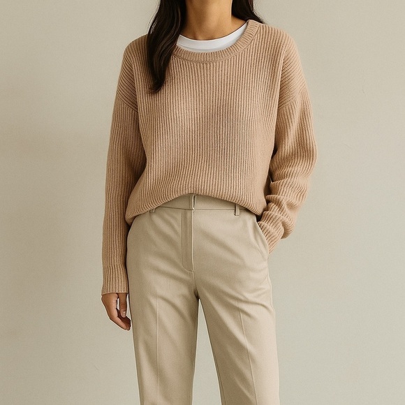 Zara Sweaters - Zara Ribbed Knit Sweater Small | Neutral Beige Minimalist Fall Winter Cozy Chic